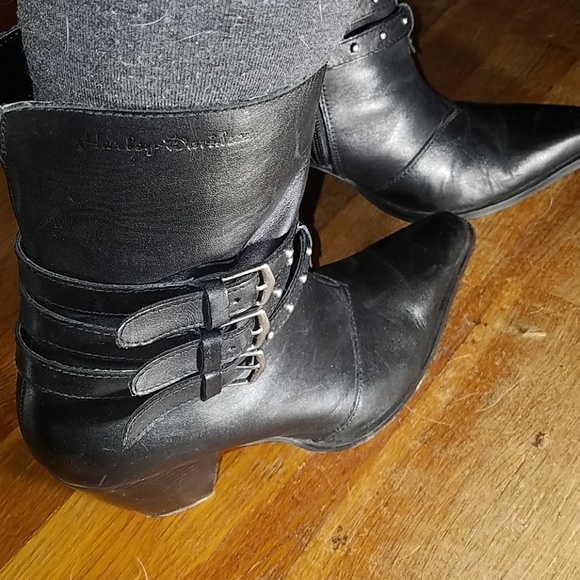 LADIES HARLEY DAVIDSON KIRA BLACK LEATHER STUDDED COWBOY ANKLE BOOTS